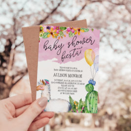 Llama en Cactus Baby shower Fiesta Invitation Kaart