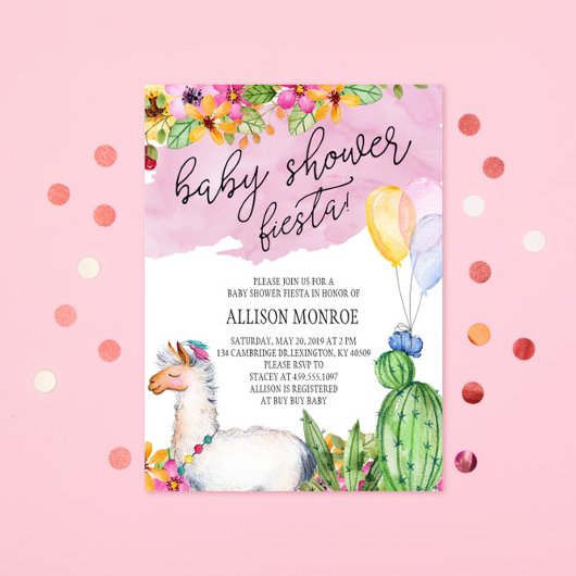 Llama en Cactus Baby shower Fiesta Invitation Kaart