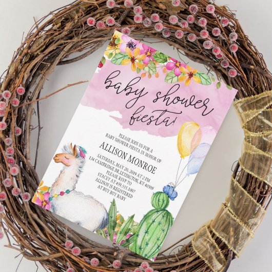 Llama en Cactus Baby shower Fiesta Invitation Kaart