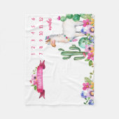 Llama en Cactus Bloemen Baby Naam Milestone Foto Fleece Deken (Voorkant)