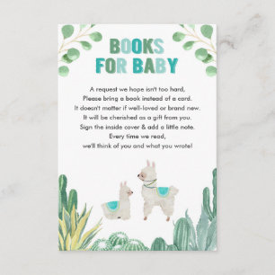 Llama en cactus book request boy baby shower informatiekaartje