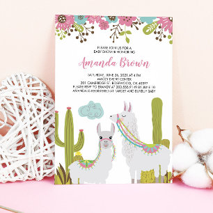 Llama en Cactus Fiesta Baby shower Kaart