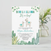 Llama en cactus jongen baby shower kaart (Staand voorkant)