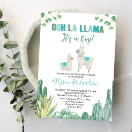 Llama en cactus jongen baby shower kaart