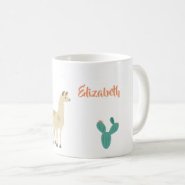Llama en cactus op wit voegen een naam toe koffiemok