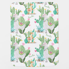 Llama en Cactus Patroon - Wit Gepersonaliseerd Inbakerdoek
