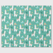 Llama en Cactus Patterned in Green Cadeaupapier (Vlak)