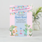 Llama en Cactus roze en blauw Geslacht onthullen Kaart (Staand voorkant)