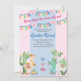 Llama en Cactus Roze en Blauwe Geslacht Reveal Kaart