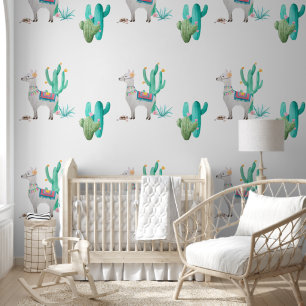 Llama en Cactus Wallpaper, Mexicaanse flair Behang