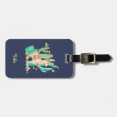 Llama en Cactus Waterverf Blue op persoonlijke tit Bagagelabel (Voorkant horizontaal)