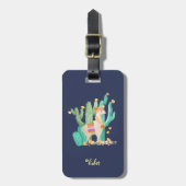 Llama en Cactus Waterverf Blue op persoonlijke tit Bagagelabel (Voorkant verticaal)