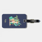 Llama en Cactus Waterverf Blue op persoonlijke tit Bagagelabel (Achterkant horizontaal)