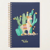 Llama en Cactus Waterverf Blue op persoonlijke tit Planner (Voorkant)