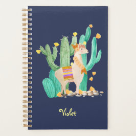 Llama en Cactus Waterverf Blue op persoonlijke tit Planner