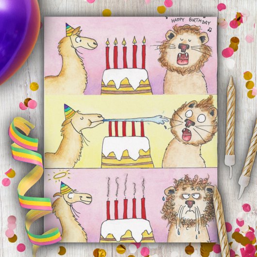 LLAMA EN LION briefkaart van Nicole Janes