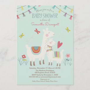 Llama en Mama Baby shower Invitation Mint Kaart