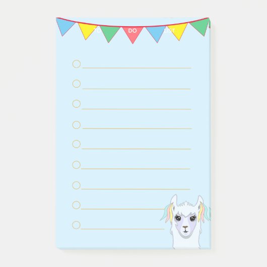Llama en meerkleurige linten op lichtblauw gelamin post-it® notes (Voorkant)