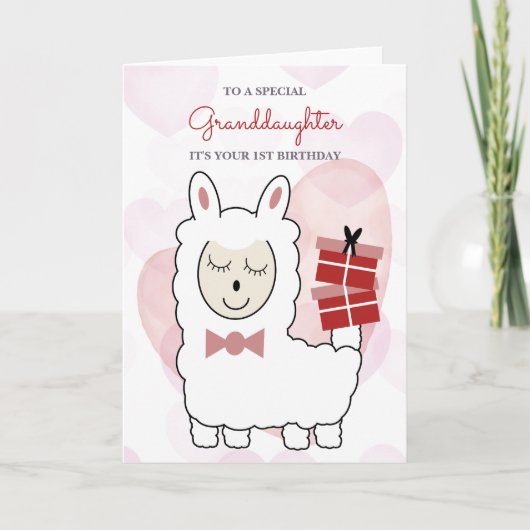 Llama en roze hart Birthday Kaart (Voorkant)