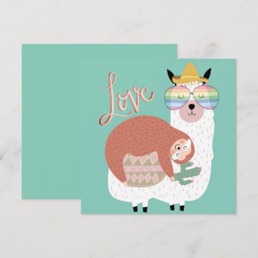 Llama en Sloth Feestdagenkaart (Voorkant / Achterkant)