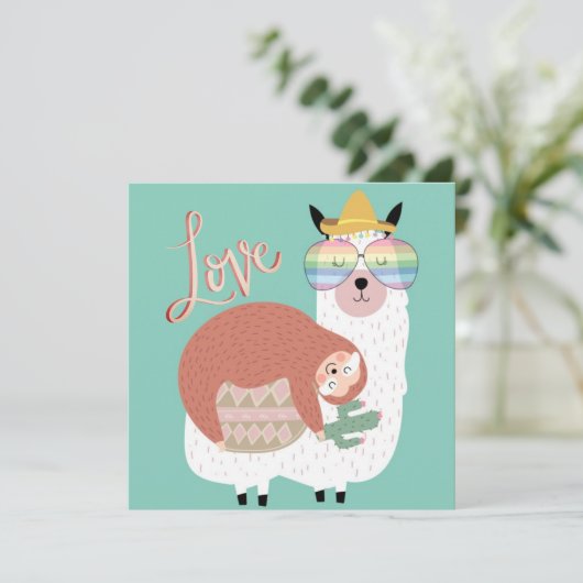 Llama en Sloth Feestdagenkaart (Staand voorkant)
