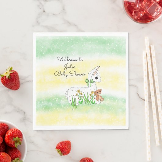 Llama en Teddy Bear Thmed Baby shower Servet (Insitu)