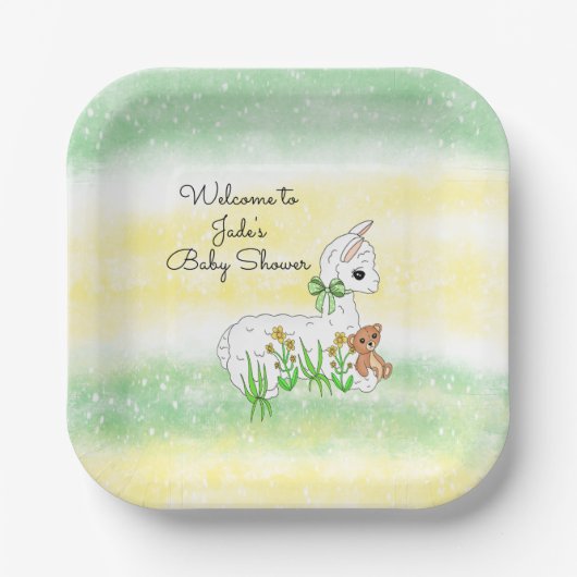 Llama en teddybeer thema baby shower papieren bordje (Voorkant)