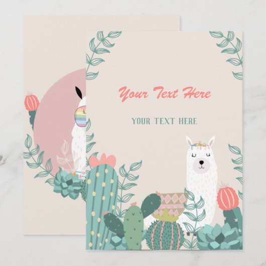 Llama Evenement Invitatie Kaart (Voorkant / Achterkant)
