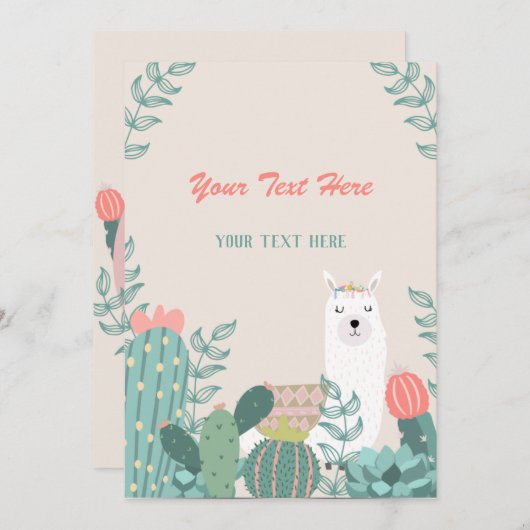 Llama Evenementen Uitnodiging (Voorkant / Achterkant)