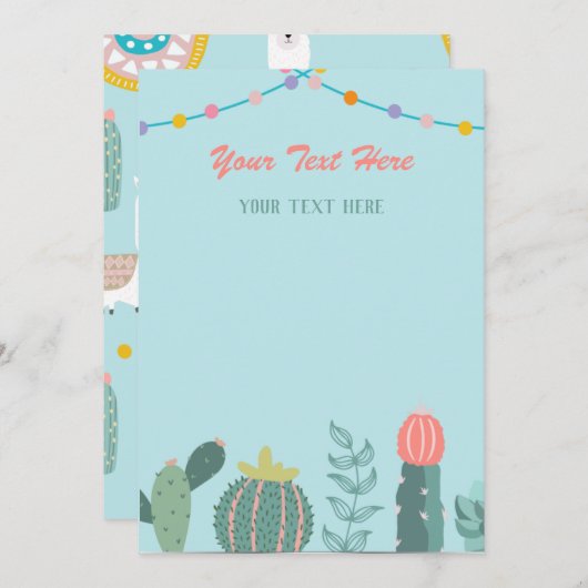 Llama Evenementen Uitnodiging (Voorkant / Achterkant)