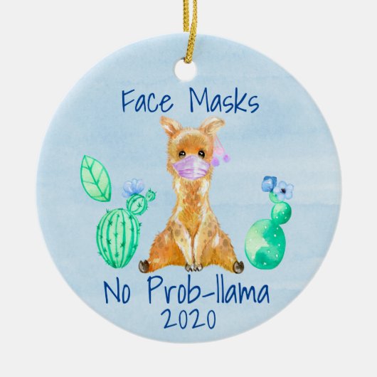 Llama Face mask No prob-llama 2020 Keramisch Ornament (Voorkant)