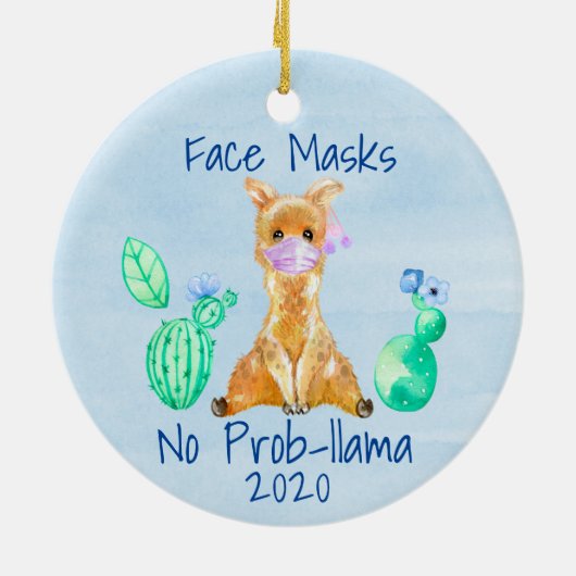 Llama Face mask No prob-llama 2020 Keramisch Ornament (Achterkant)