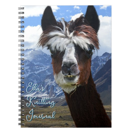 Llama Face Mountains Personalized Knitting Journal Notitieboek (Voorkant)