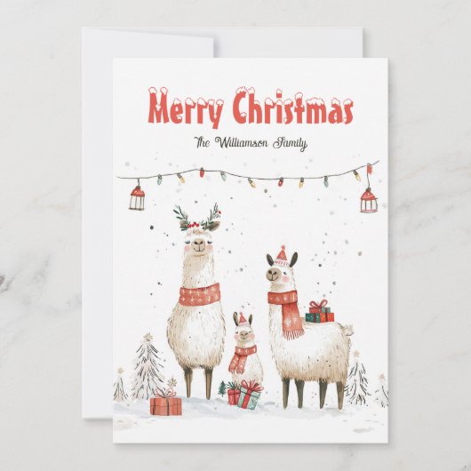 Llama Familie van 3 Kerst Vakantie Kaart (Voorkant)