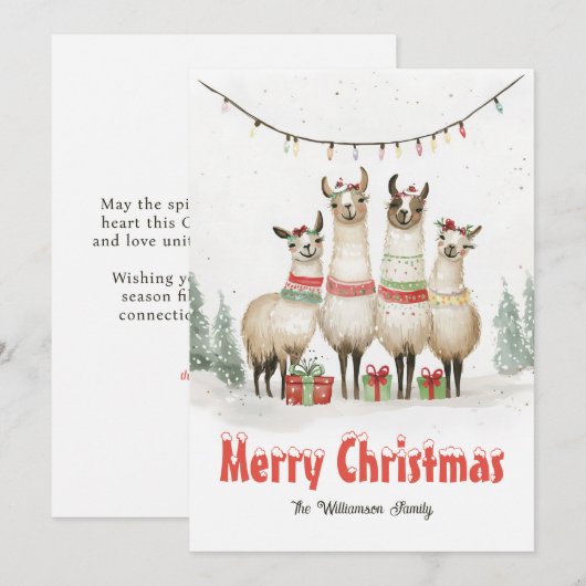 Llama Familie van 4 Kerst Vakantie Kaart (Voorkant / Achterkant)