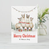 Llama Familie van 4 Kerst Vakantie Kaart (Staand voorkant)