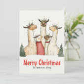 Llama Familie van 5 Kerst Vakantie Kaart (Staand voorkant)