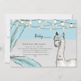 Llama Feather Turquoise Oh Baby Boy Shower Kaart