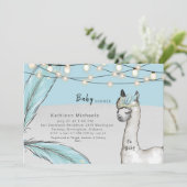Llama Feather Turquoise Oh Baby Boy Shower Kaart (Staand voorkant)