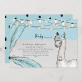 Llama Feather Turquoise Oh Baby Boy Shower Kaart (Voorkant / Achterkant)