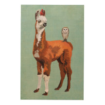 LLAMA & FEATHERS Wooden Canvas