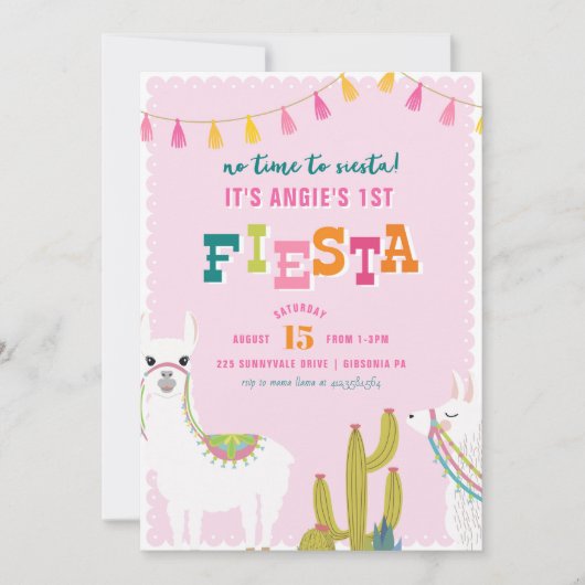 Llama Fiesta Alpaca Birthday Uitnodiging (Voorkant)