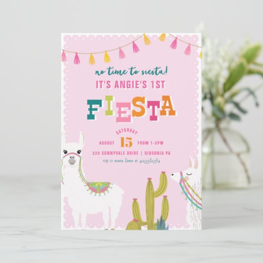 Llama Fiesta Alpaca Birthday Uitnodiging (Staand voorkant)