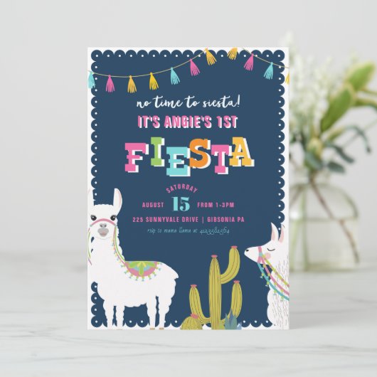 Llama Fiesta Alpaca Birthday Uitnodiging (Staand voorkant)