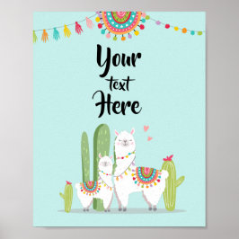 Llama Fiesta Baby Shower Aangepast Tafelbord Poster