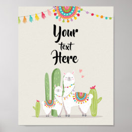 Llama Fiesta Baby Shower Aangepast Tafelbord Poster