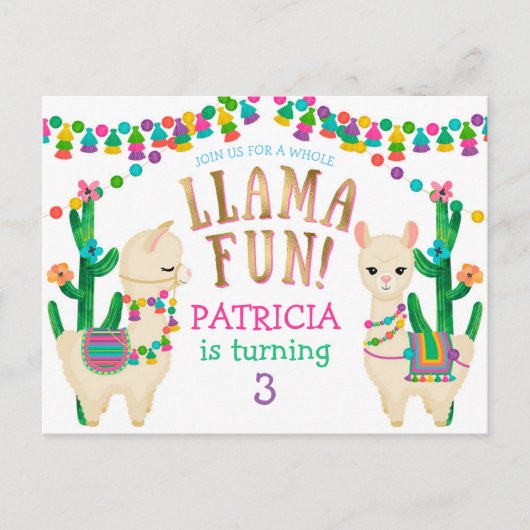 Llama, Fiesta Birthday briefkaart (Voorkant)