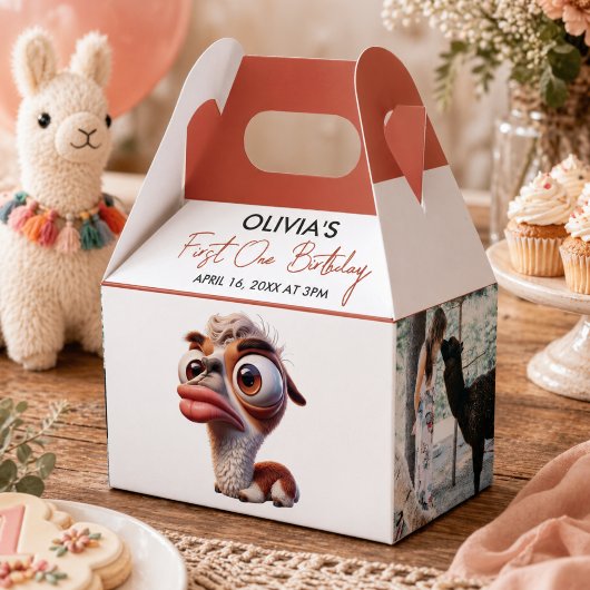 Llama Fiesta Grappige Karikatuur 1e Verjaardag Bedankdoosjes