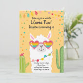 Llama Fiesta Hart Zonnebril Verjaardag Uitnodiging (Staand voorkant)
