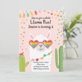 Llama Fiesta Hart Zonnebril Verjaardag Uitnodiging (Staand voorkant)